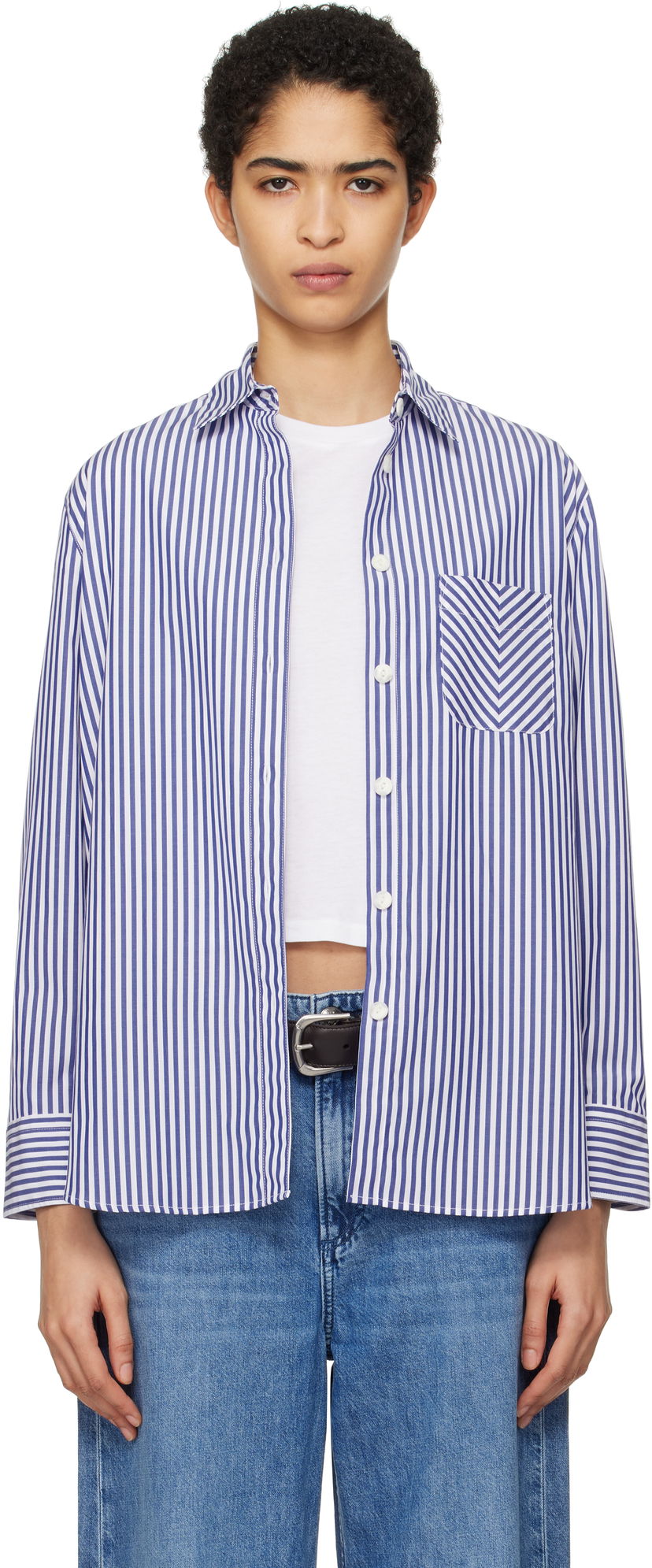 Paita rag & bone Striped Poplin Shirt Sininen | WAW22FA050ZE50