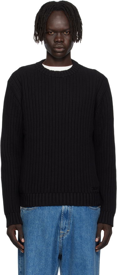Villapaita BOSS Hugo Embroidered-Logo Ribbed Knit Sweater Musta | 50546863, 0
