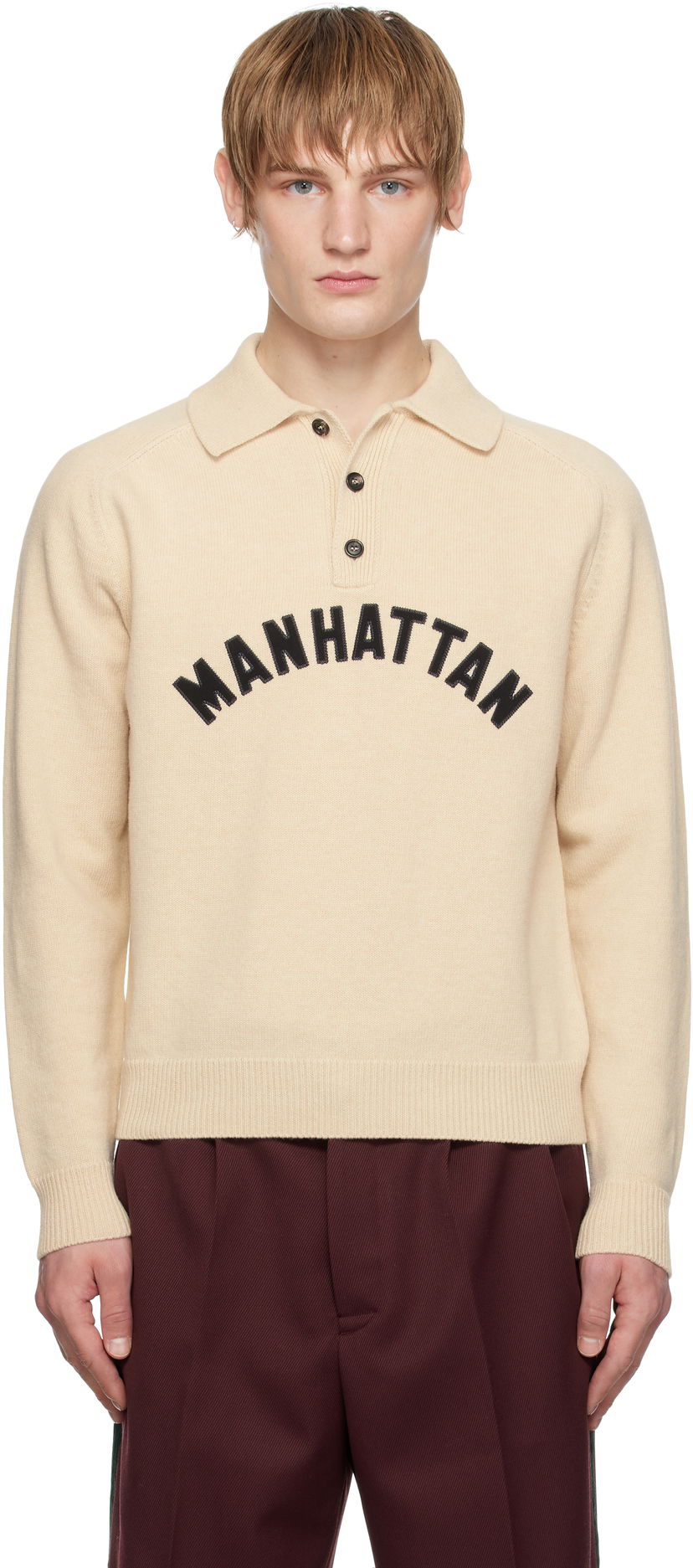 Villapaita Bode Knit Polo with Embroidered Logo Beige | MRF24KT008