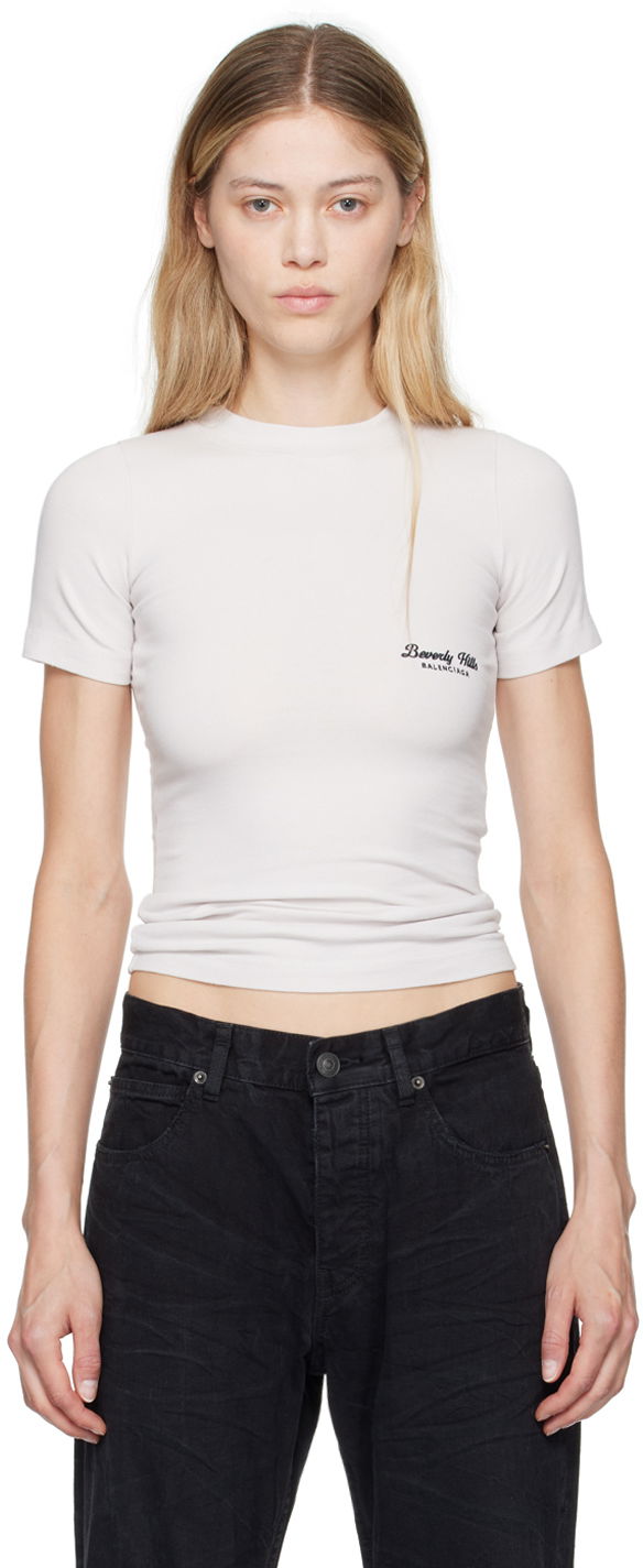 T-paita Balenciaga Off-White 'Beverly Hills' Fitted T-Shirt Valkoinen | 768075 TQVS5