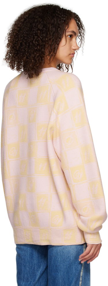 Villapaita We11done We11done Checkerboard V-Neck Sweater Vaaleanpunainen | WD-KT3-22-639-U-YE, 2