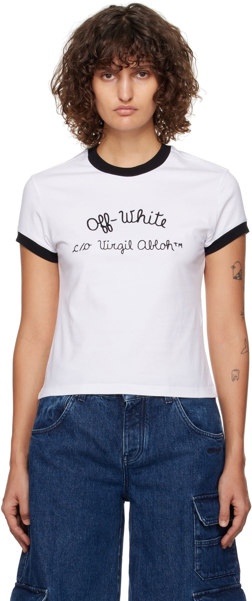 T-paita Off-White Embroidered Script Logo Fitted T-Shirt Valkoinen | OWAA112F24JER0010110