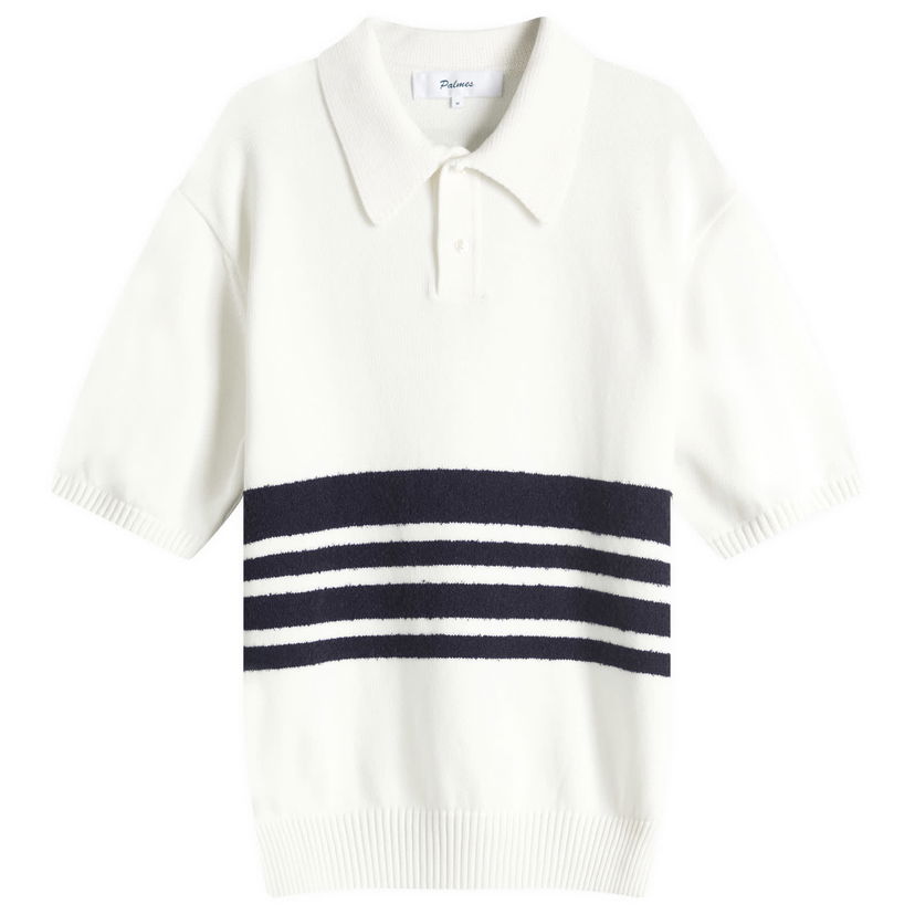 Villapaita Palmes Palmes Panel Knit Polo Shirt, Size Large Valkoinen | P40-0019-062