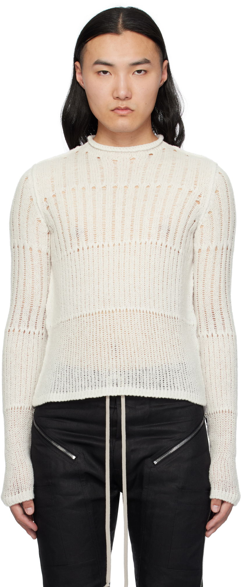 Villapaita Rick Owens Rick Owens Hollywood Grid Knit Cropped Sweater Valkoinen | RU01E5680 KGRID