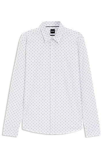 Paita BOSS Slim-fit printed performance-stretch jersey shirt Valkoinen | 50550654