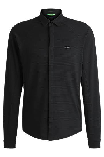 Paita BOSS Regular-Fit Knitted Cotton Piqué Shirt Musta | 50540201