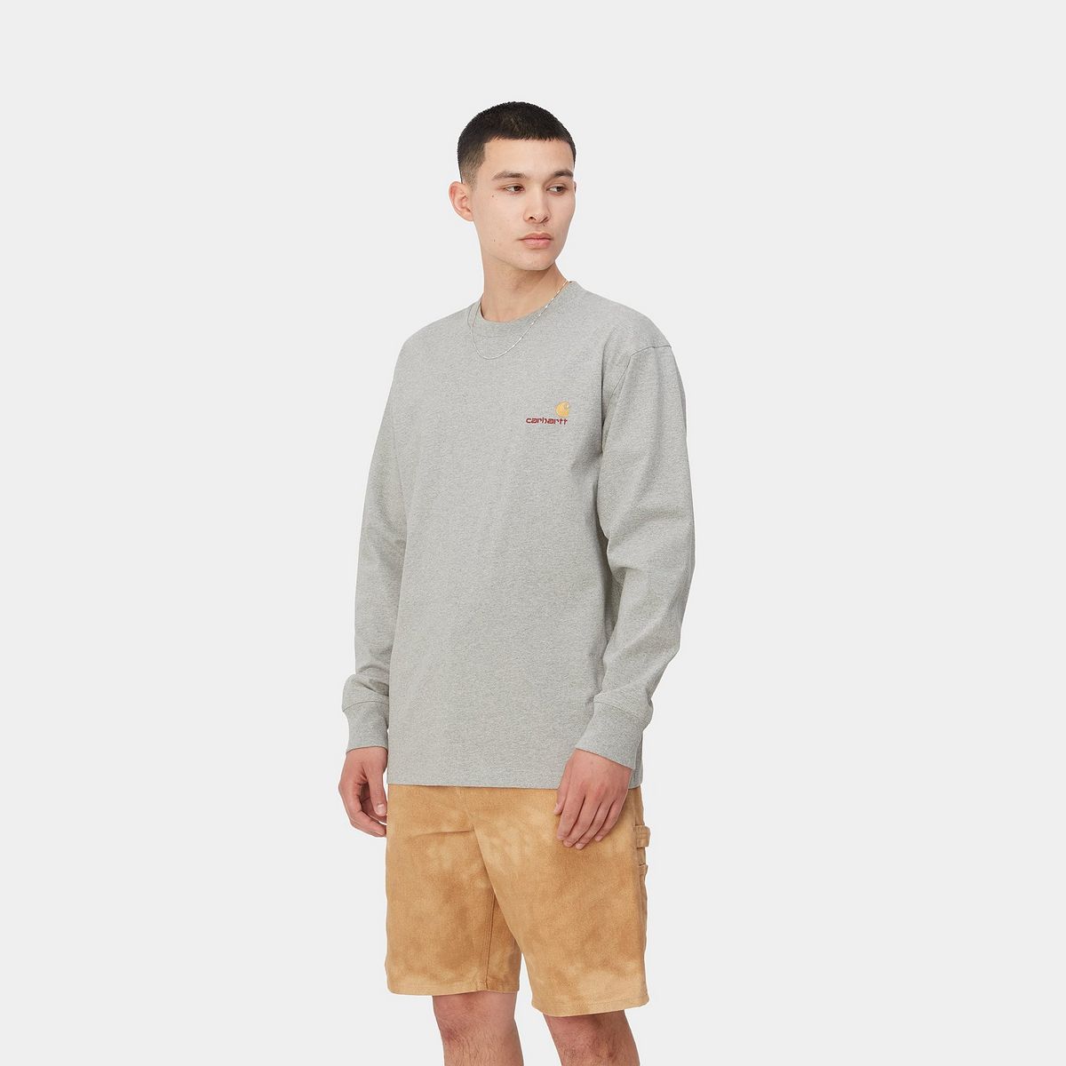 T-paita Carhartt WIP L/S American Script T-Shirt "Grey Heather" Harmaa | I029955_V6_XX, 0