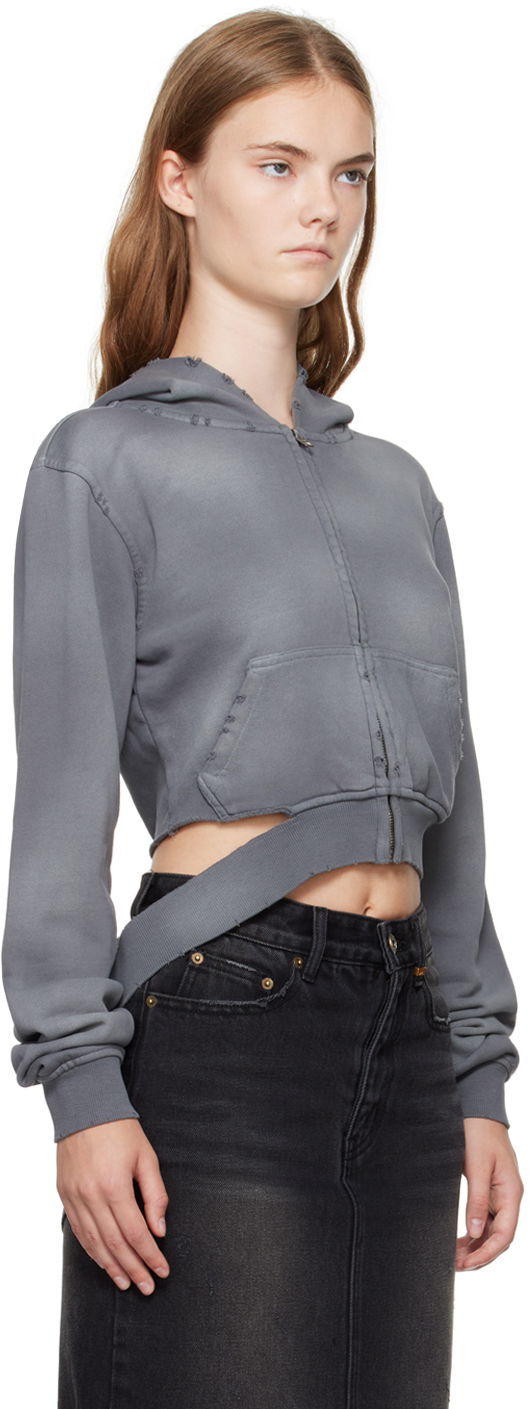 Huppari We11done We11done Distressed Zip-Up Cropped Hoodie Harmaa | WD-TJ2-24-808-W-CH, 1