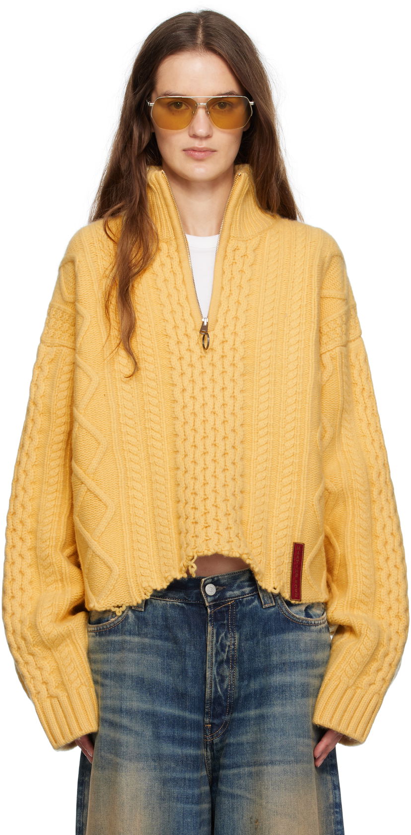 Villapaita Martine Rose Martine Rose Cropped Cable Knit Half-Zip Sweater Keltainen | 972YA18721