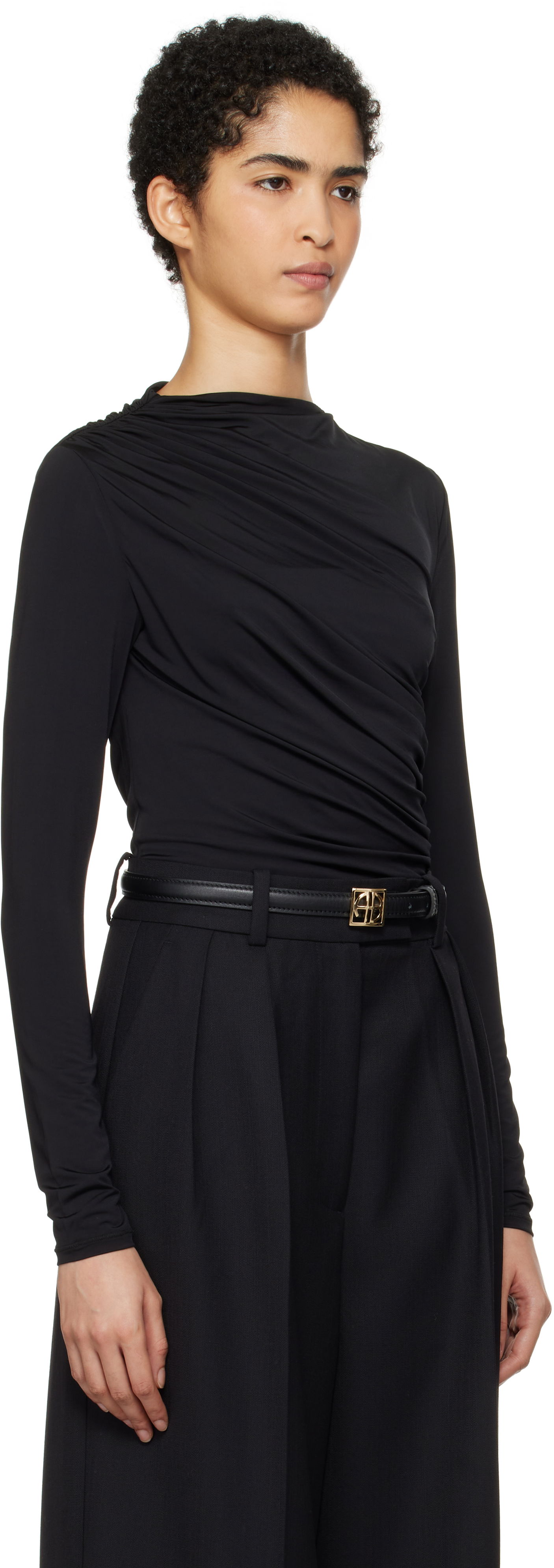 T-paita Anine Bing Anine Bing Bray Draped Jersey Top Musta | A-08-10037-BLK29, 1