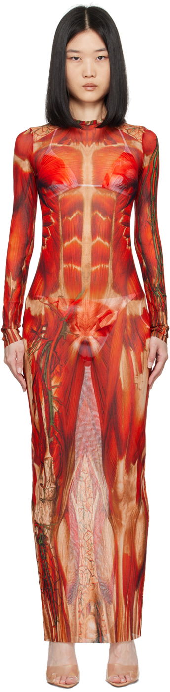 Mekko Jean Paul Gaultier Gaultier 'The Écorché' Maxi Dress Punainen | 24/30-F-RO254-T554-301540