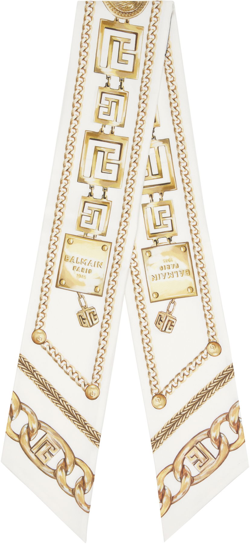 Huivi Balmain Printed Silk 'Balmain Chains' Bandana Valkoinen | FF1XF090SF15
