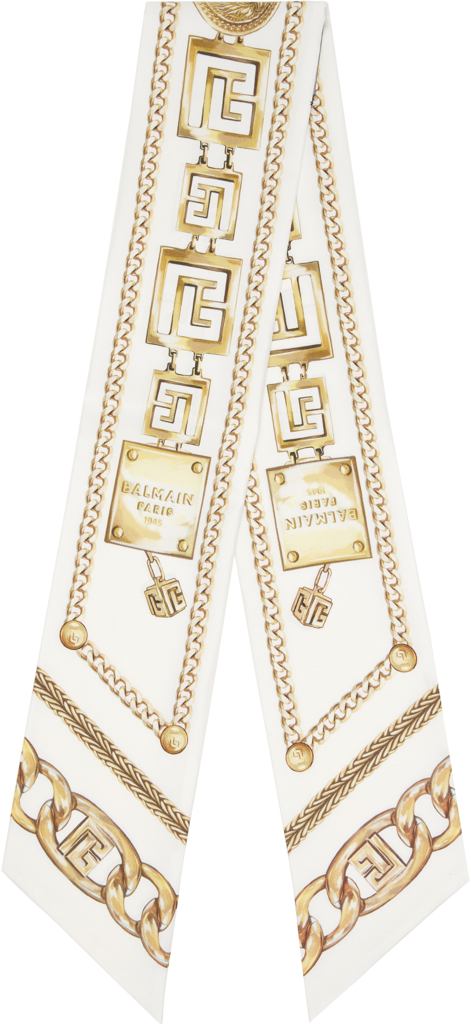 Huivi Balmain Printed Silk 'Balmain Chains' Bandana Valkoinen | FF1XF090SF15, 0