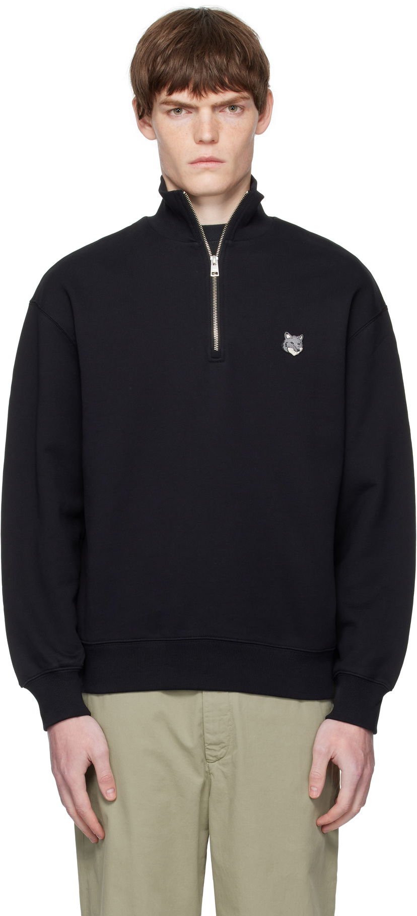 Huppari MAISON KITSUNÉ Maison Kitsuné Fox Head Comfort Half Zip Sweatshirt Musta | PM00305KM0341