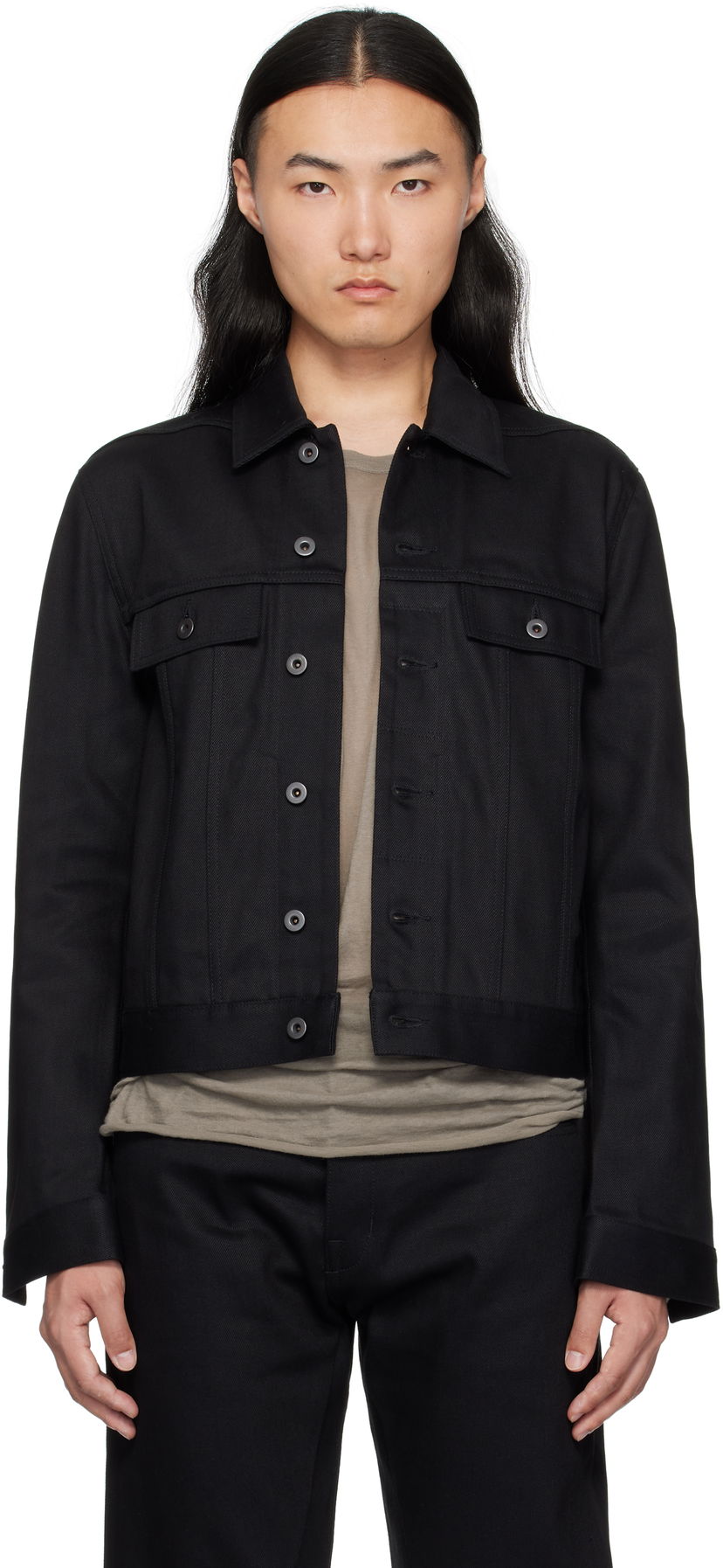 Takki Rick Owens Rick Owens DRKSHDW Hollywood Trucker Denim Jacket Musta | DL01E6788 BLKJP