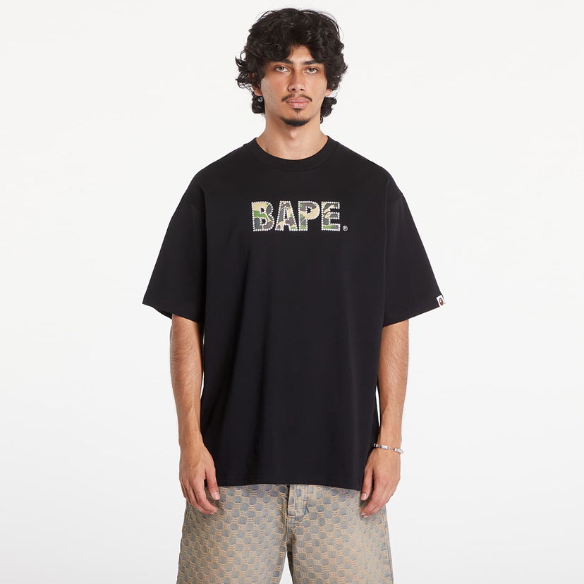 T-paita BAPE A BATHING APE Rhinestone Logo Relaxed Fit Short Sleeve Tee Black Musta | 001CSK801307M BLK