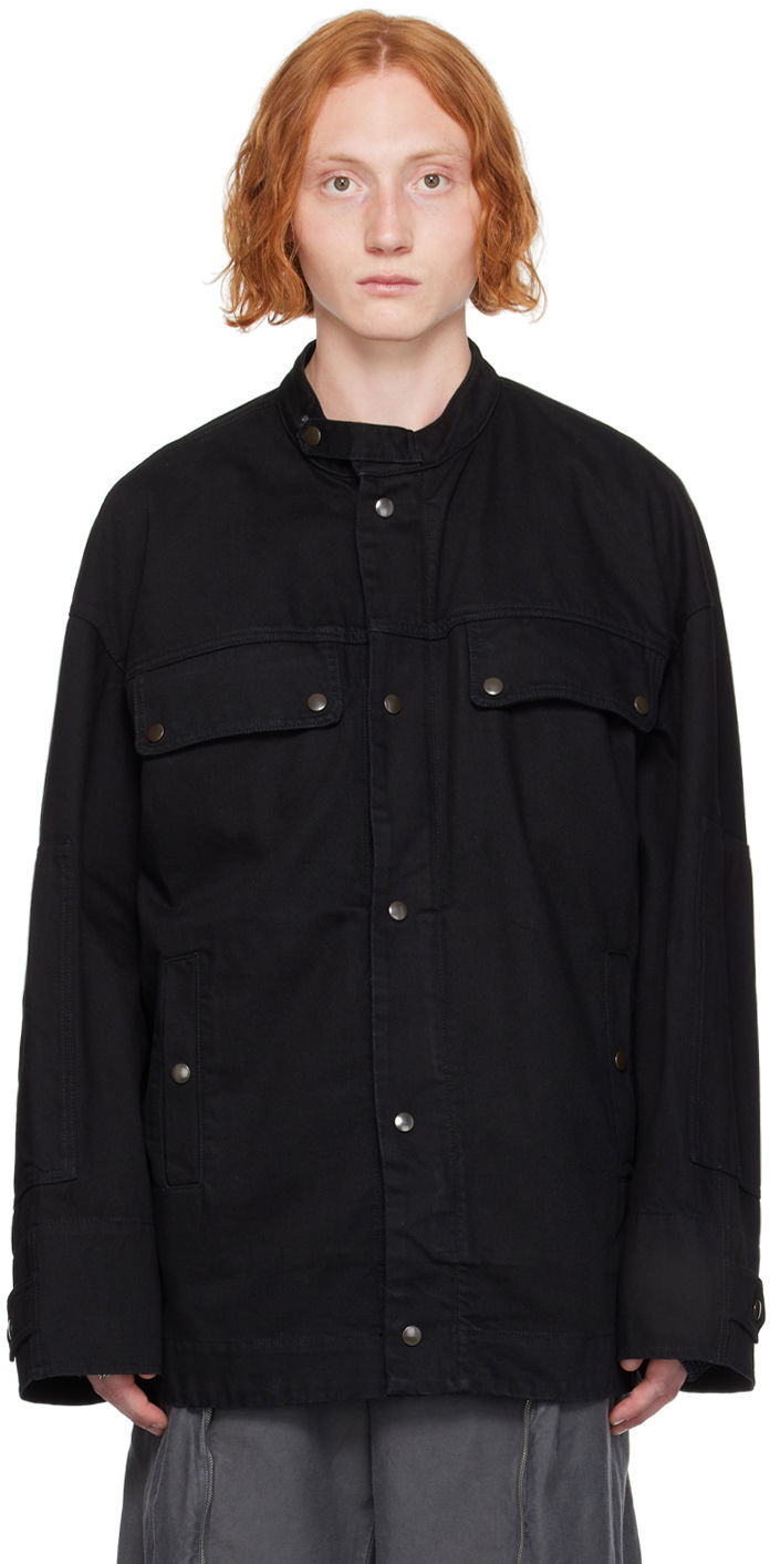 Takki Dries Van Noten Press-Stud Denim Jacket Musta | 242-020500-9377