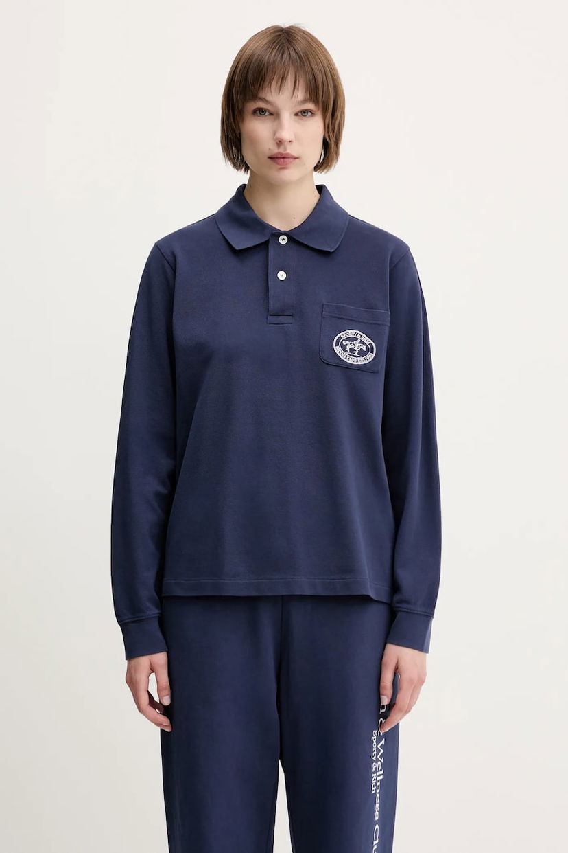 Poolopaita Sporty & Rich Sporty & Rich Riding Club Longsleeve Pique Polo Tummansininen | TO086612244BL106