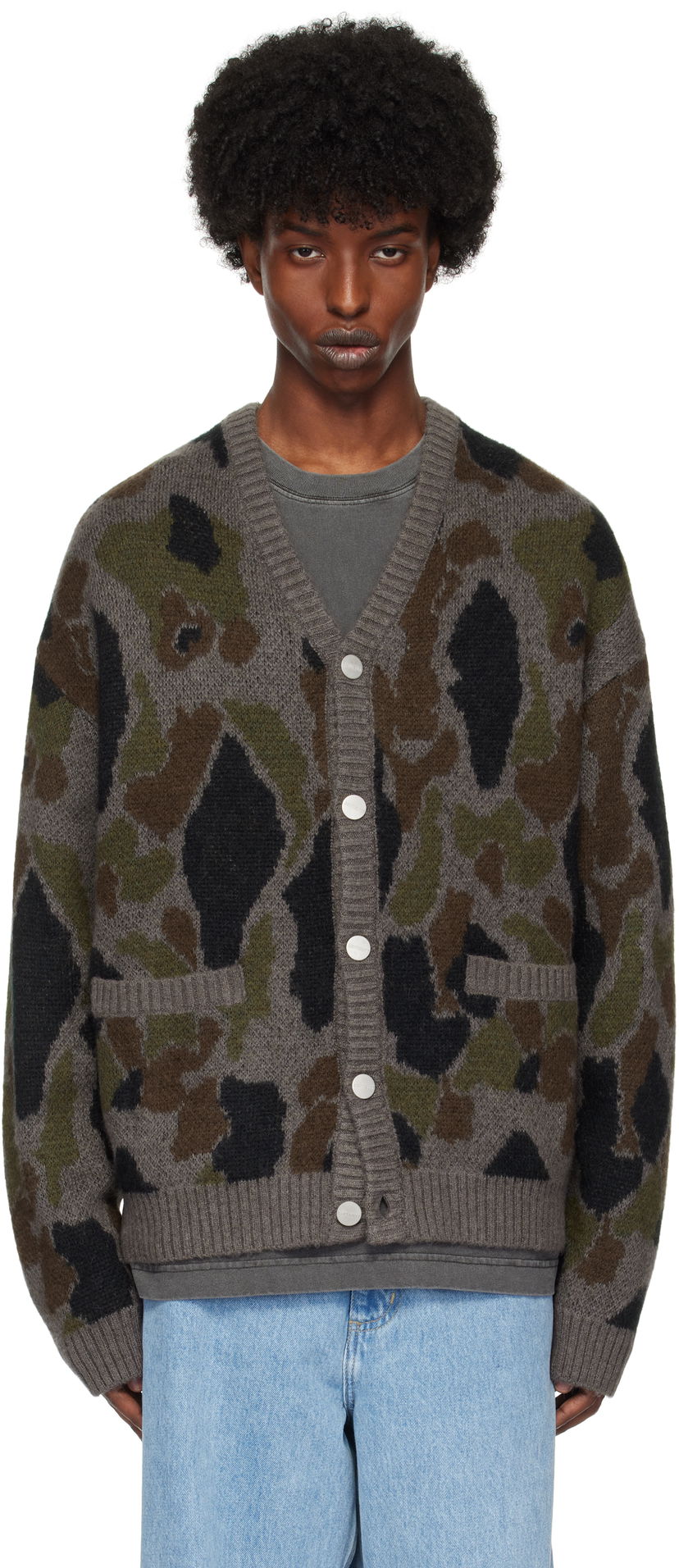 Villapaita Carhartt WIP Camouflage Knit Cardigan Harmaa | I033914