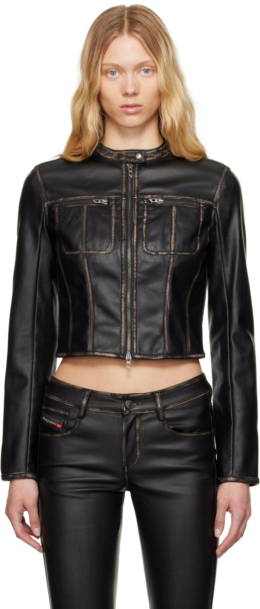Takki Diesel G-Lobe Faux-Leather Cropped Jacket Musta | A16660 0IKAR