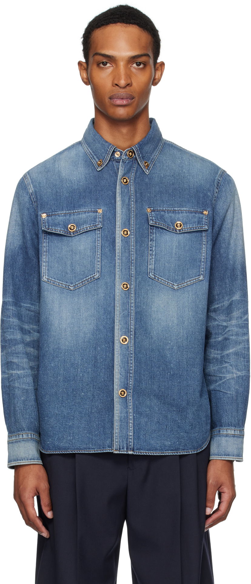 Paita Versace Versace Denim Shirt Sininen | 1013887_1A14406