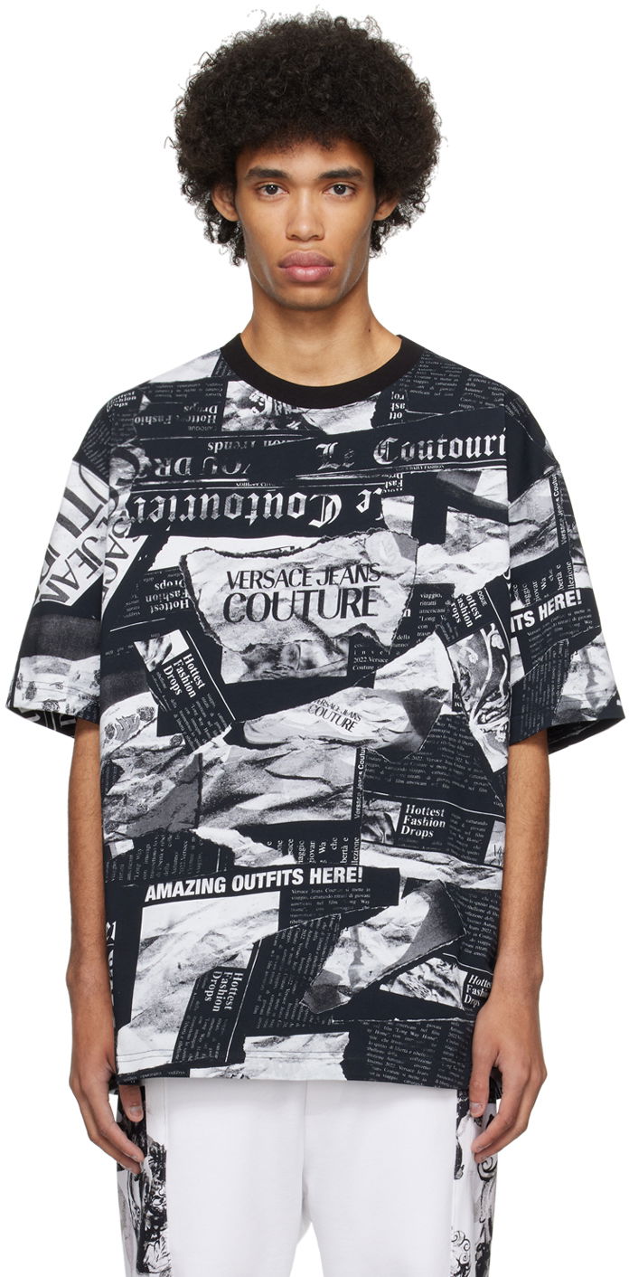 T-paita Versace Jeans Couture Magazine T-Shirt Musta | E76GAH6L0_EJS275