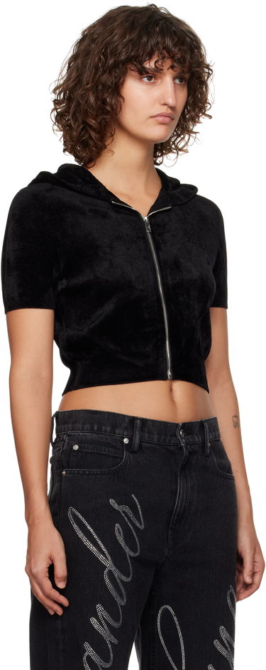Huppari Alexander Wang Alexander Wang.t Cropped Velour Zip-Up Hoodie Musta | 4KC4243003, 1