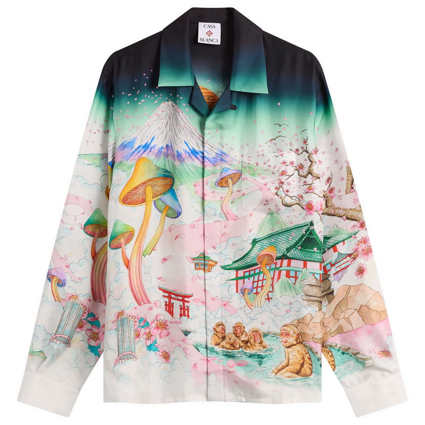 Paita Casablanca Cuban Collar Long Sleeve Silk Twill Shirt, Size Large, Casablanca Monivärinen | U-AW25-SH-006-03