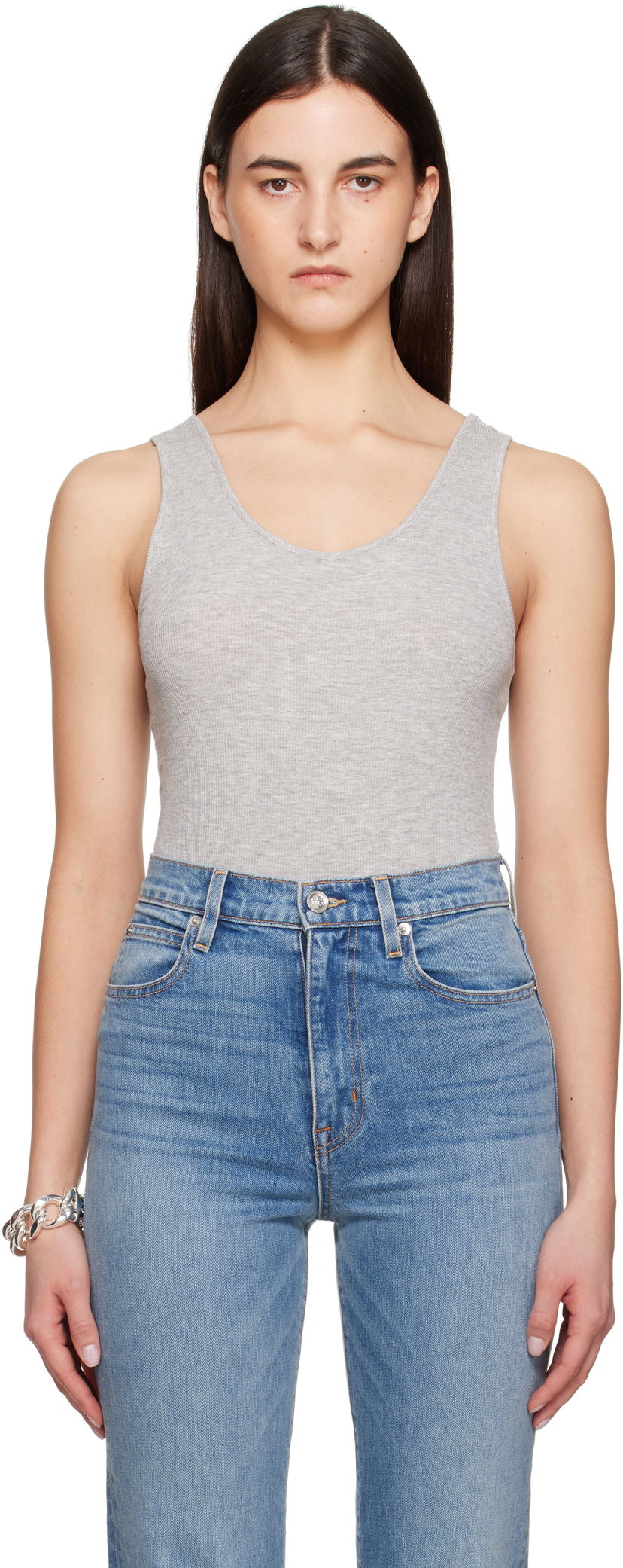 Tankkitoppi Anine Bing Anine Bing Ginny Scoop Neck Sleeveless Bodysuit Harmaa | A-08-10672-GRM5