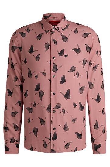 Paita BOSS Regular Fit Butterfly Print Poplin Shirt Vaaleanpunainen | 50534247