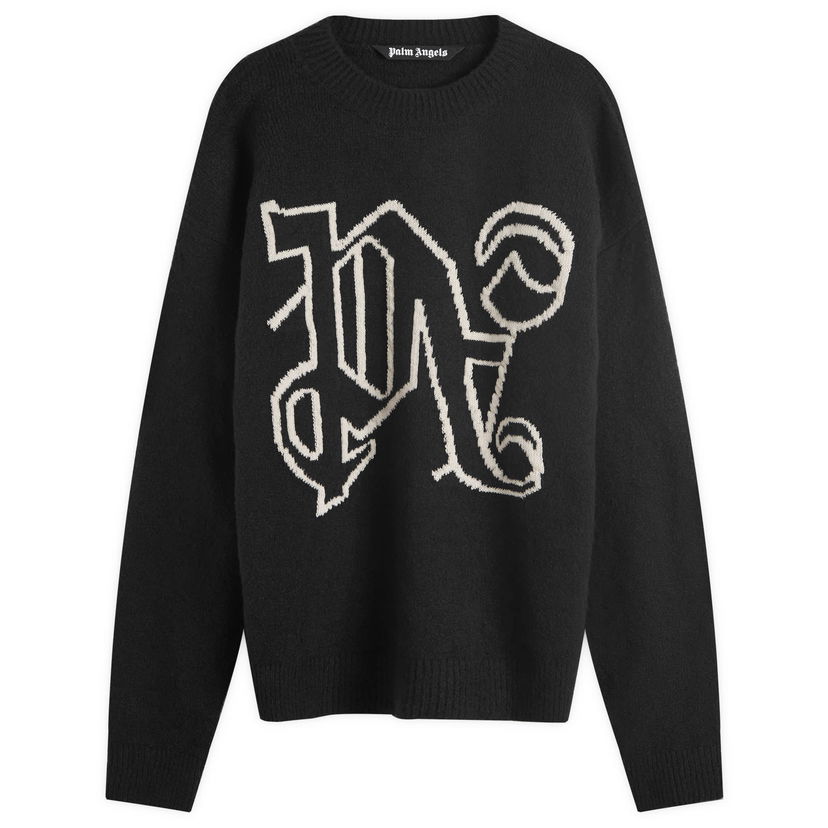 Villapaita Palm Angels Monogram Knit Sweater Musta | PMHE054F24KNI0011003