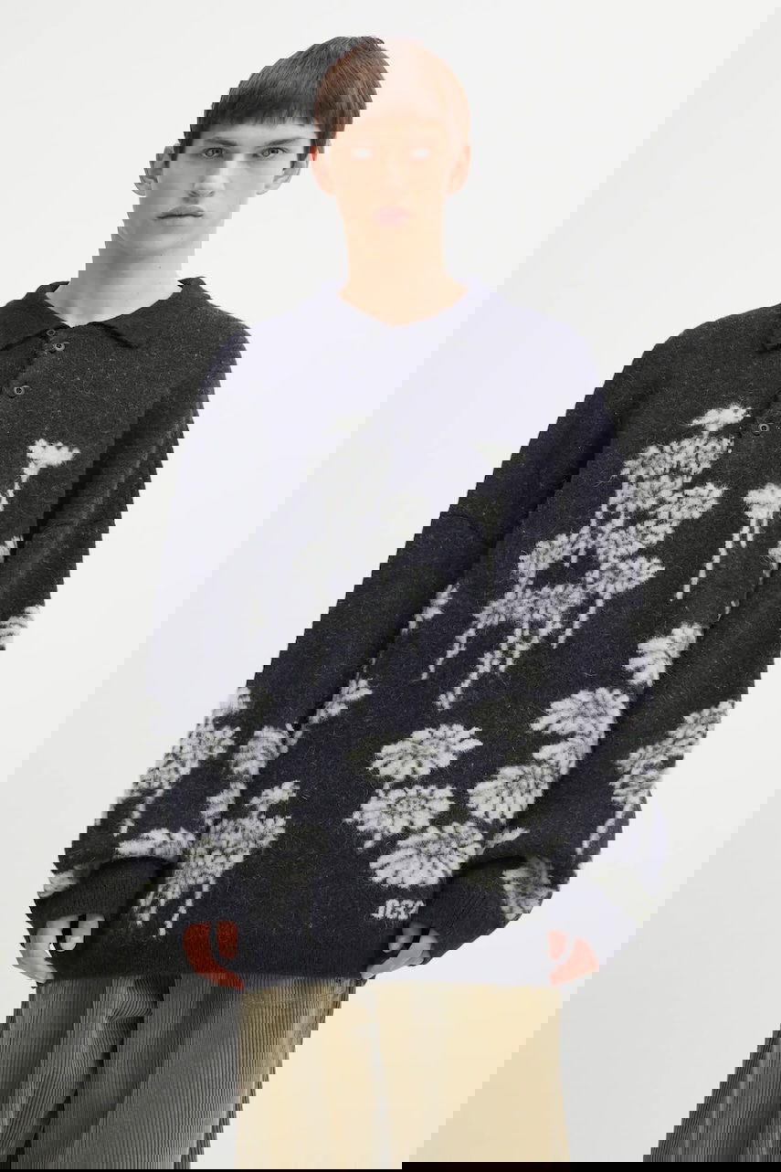Villapaita 032C Melting Daisies Wool Blend Polo Sweater Tummansininen | F25.URK.0432.000, 0