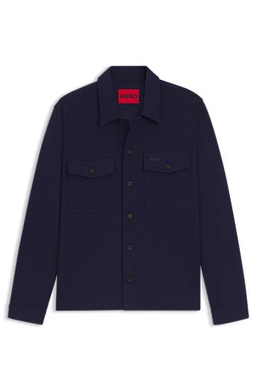 Paita BOSS Oversized-fit overshirt in cotton-blend twill Tummansininen | 50549764