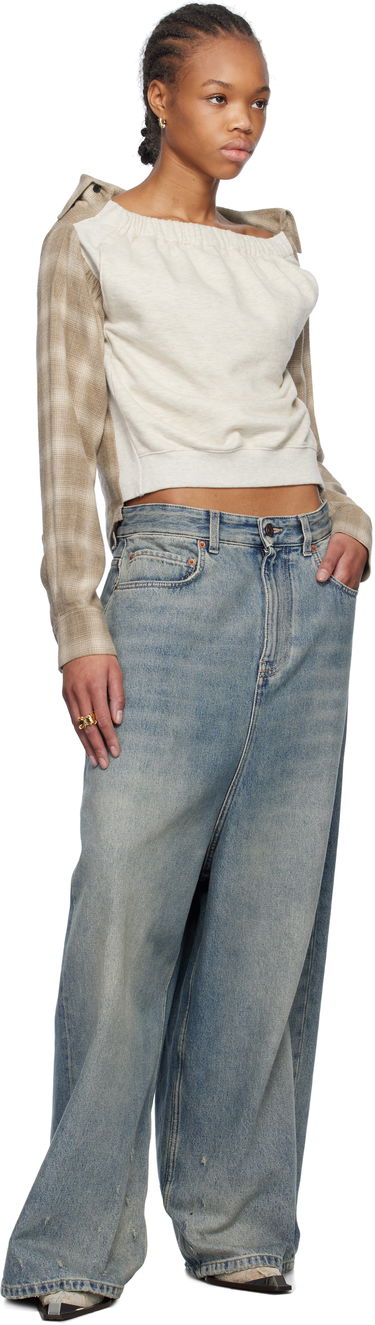 Villapaita We11done We11done Check Panel Off-Shoulder Sweatshirt Beige | WD-BL0-25-153-W-BG, 3