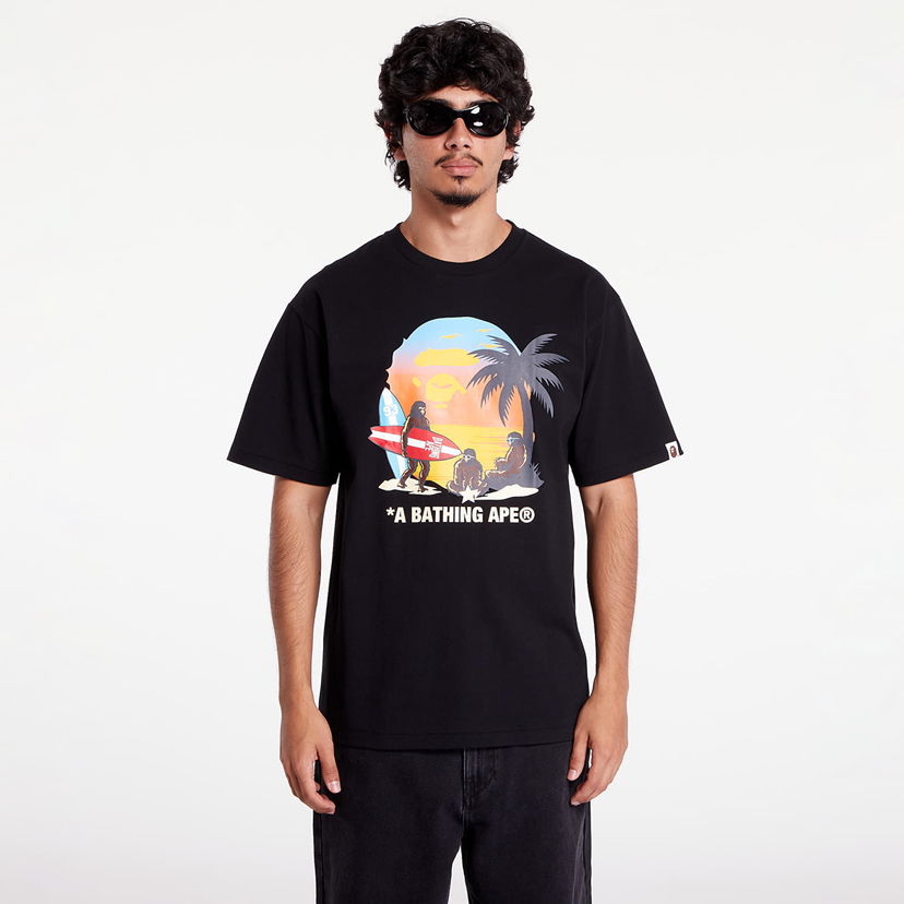 T-paita BAPE A BATHING APE Sunset Beach Ape Head Tee M Black Musta | 001TEK701003F BLK