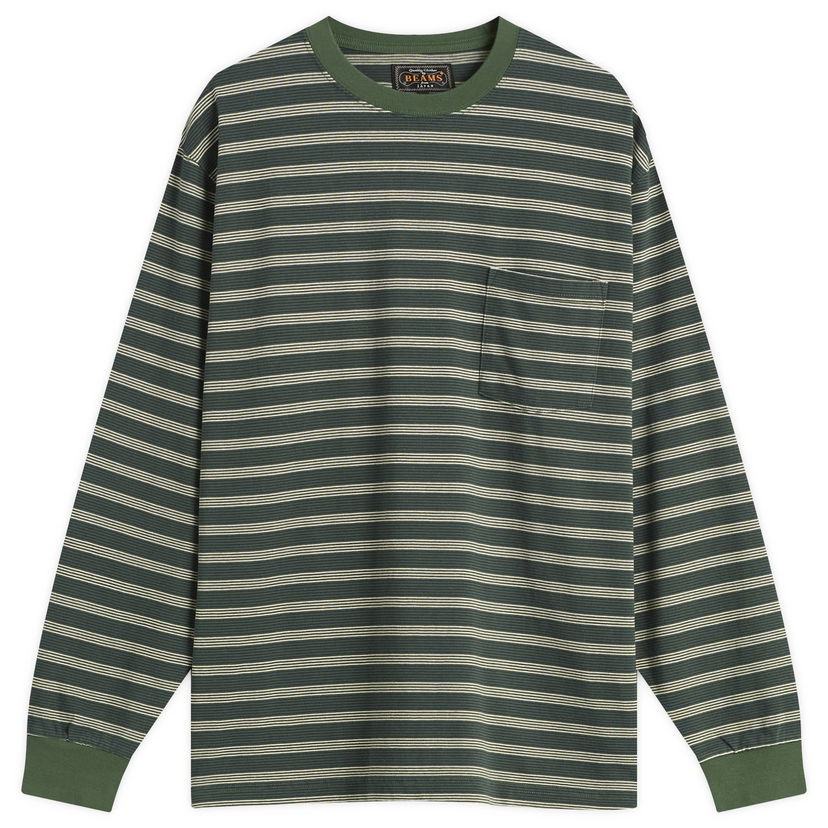 T-paita BEAMS Beams Plus Long Sleeve Pocket T-Shirt, Size Small Vihreä | 3814-0087-048-65