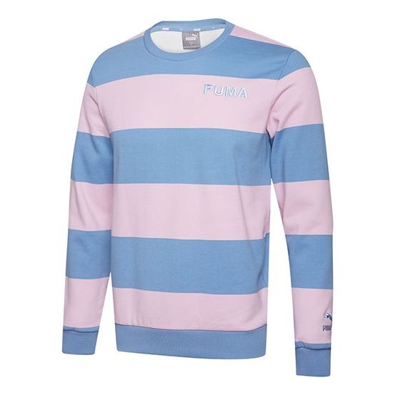 Villapaita Puma Striped Crewneck Sweatshirt with Embroidered Logo Vaaleanpunainen | 584320-13