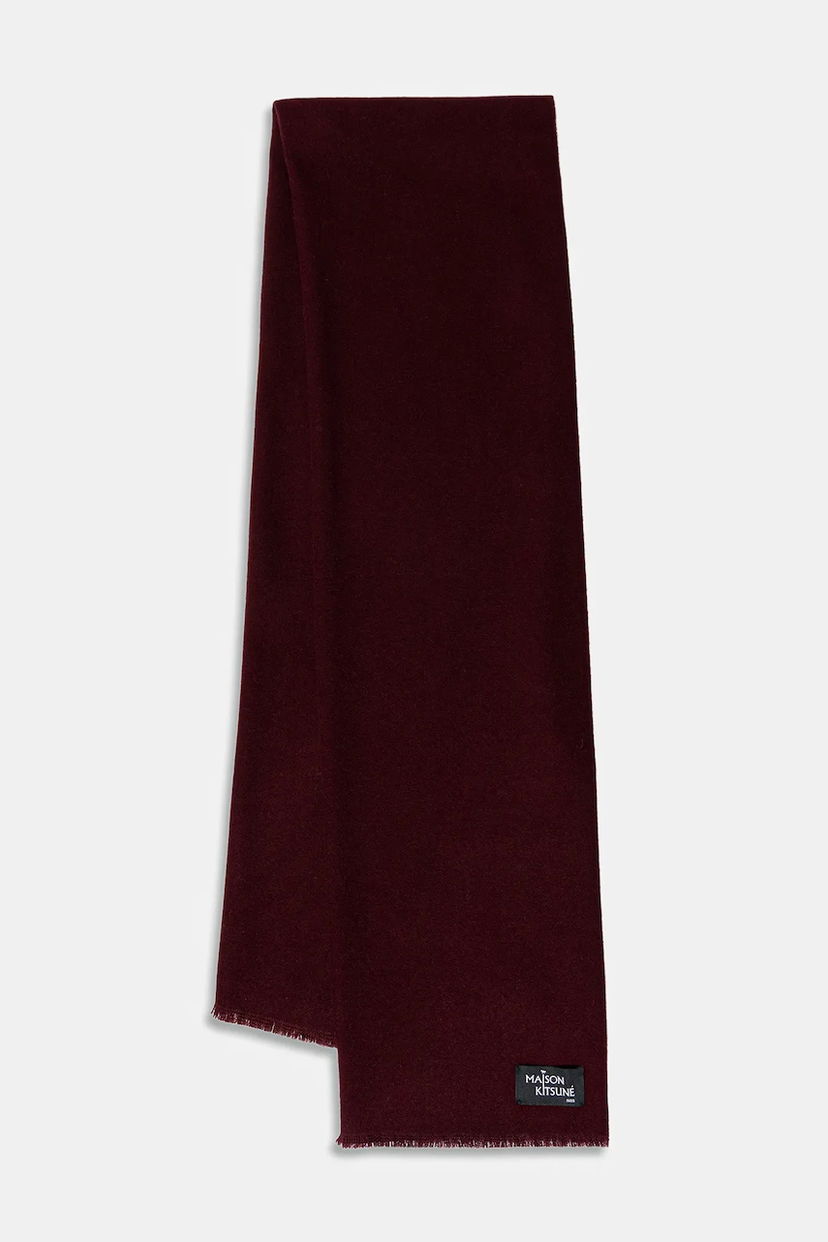 Huivi MAISON KITSUNÉ Wool Fringe Scarf with Logo Patch Burgundia | PW06200WB0028