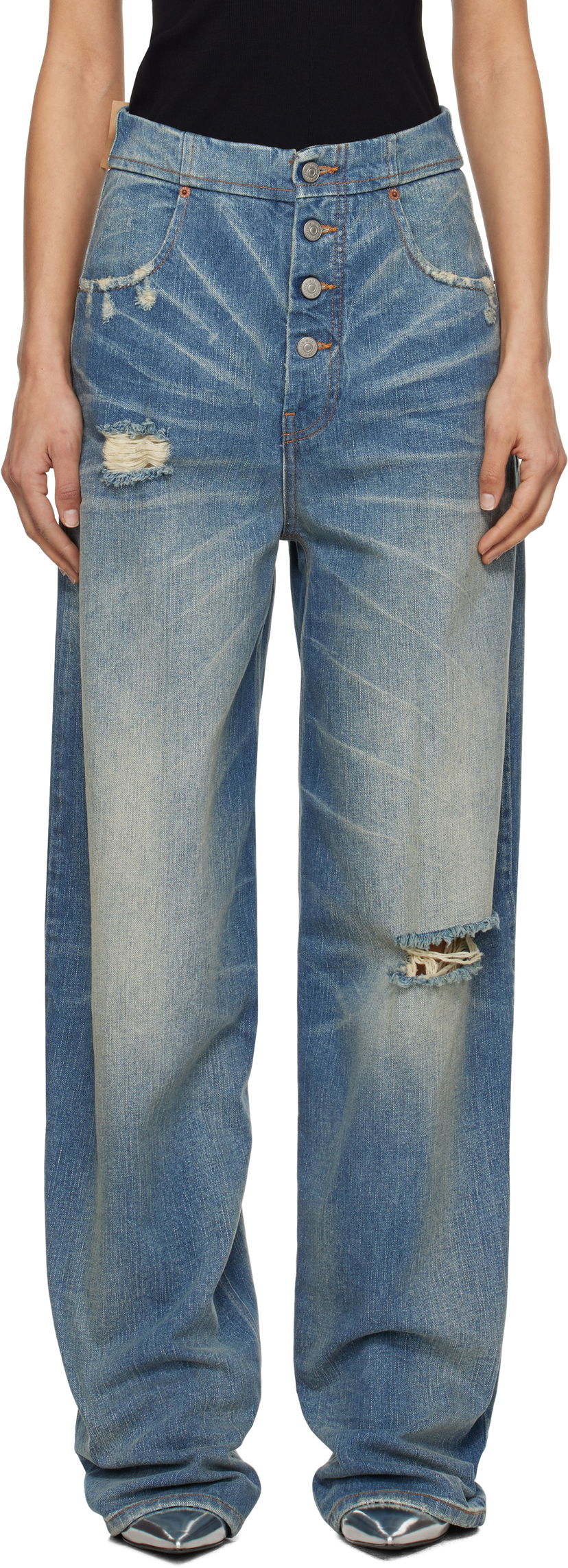Jeans Maison Margiela MM6 Maison Margiela Distressed Five-Pocket Jeans Sininen | S52LA0241 M30016