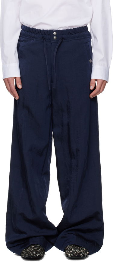 Housut Dries Van Noten Dries Van Noten Twill Wide-Leg Drawstring Trousers Tummansininen | 252-020993-2328, 0
