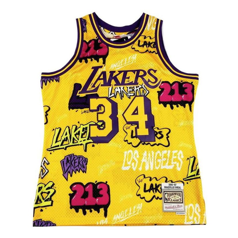 Jersey Mitchell & Ness Los Angeles Lakers Graffiti Print Basketball Jersey Keltainen | TFSM4768-LAL96SONYELL