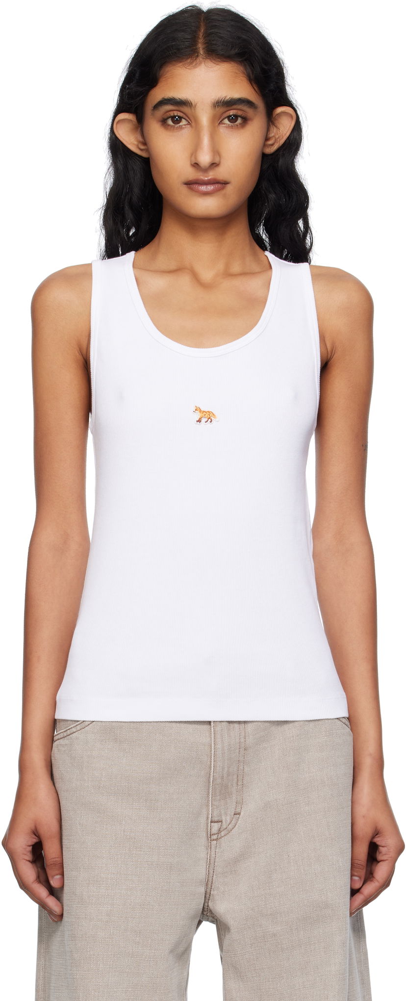 Tankkitoppi MAISON KITSUNÉ Maison Kitsuné 'Baby Fox' Ribbed Tank Top Valkoinen | PW00623KA0033