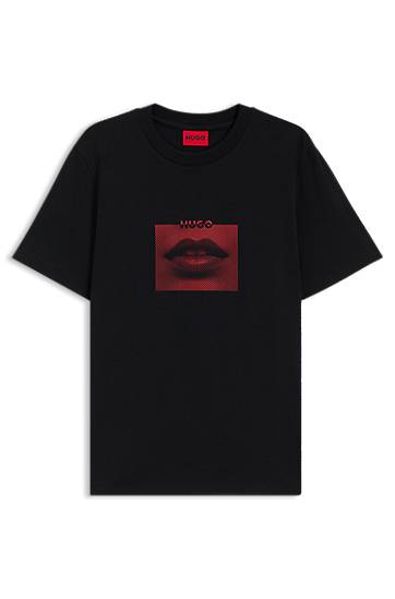 T-paita BOSS HUGO Cotton-Jersey T-Shirt with Lip Artwork Musta | 50544496