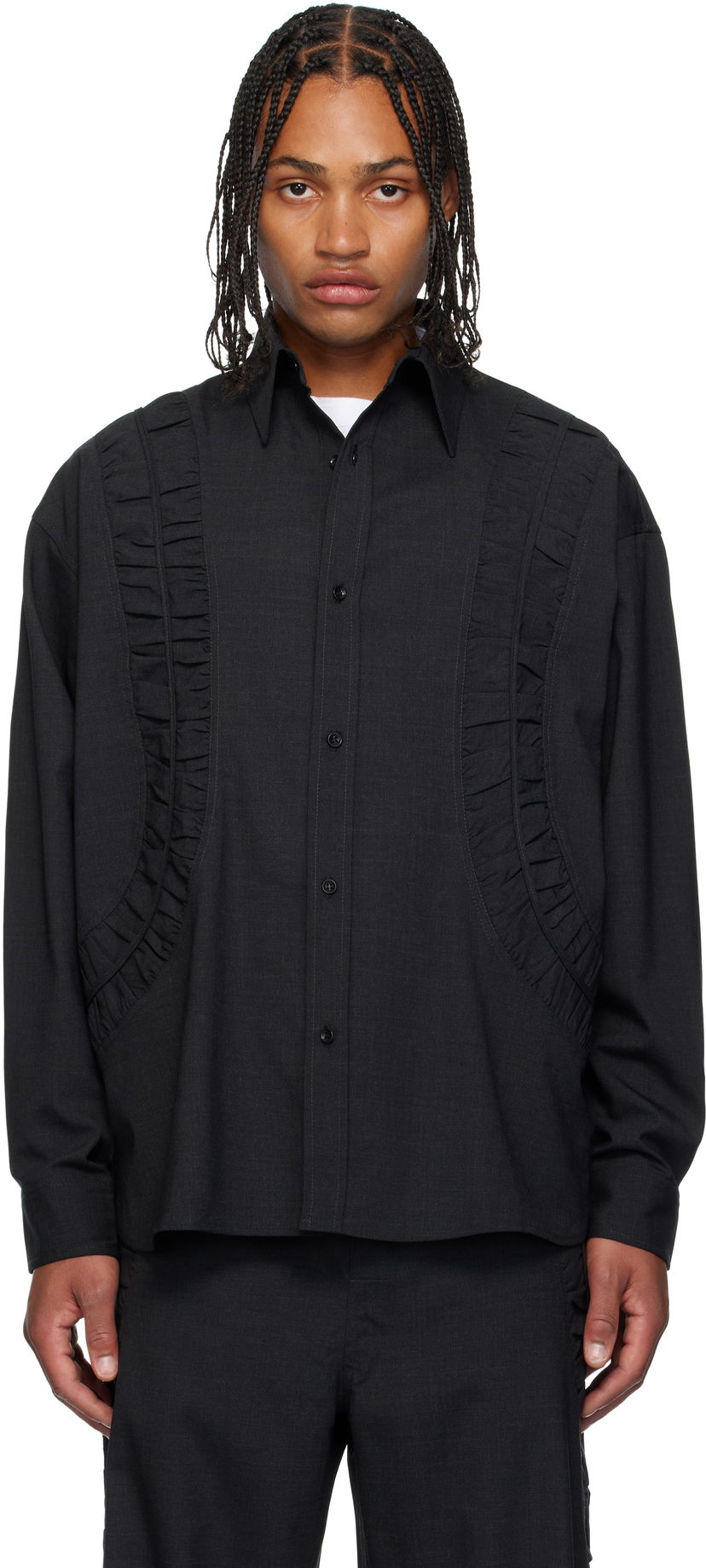 Paita sage NATION SAGE NATION Fossil Wool Shirt Musta | S081 Fossil Shirt