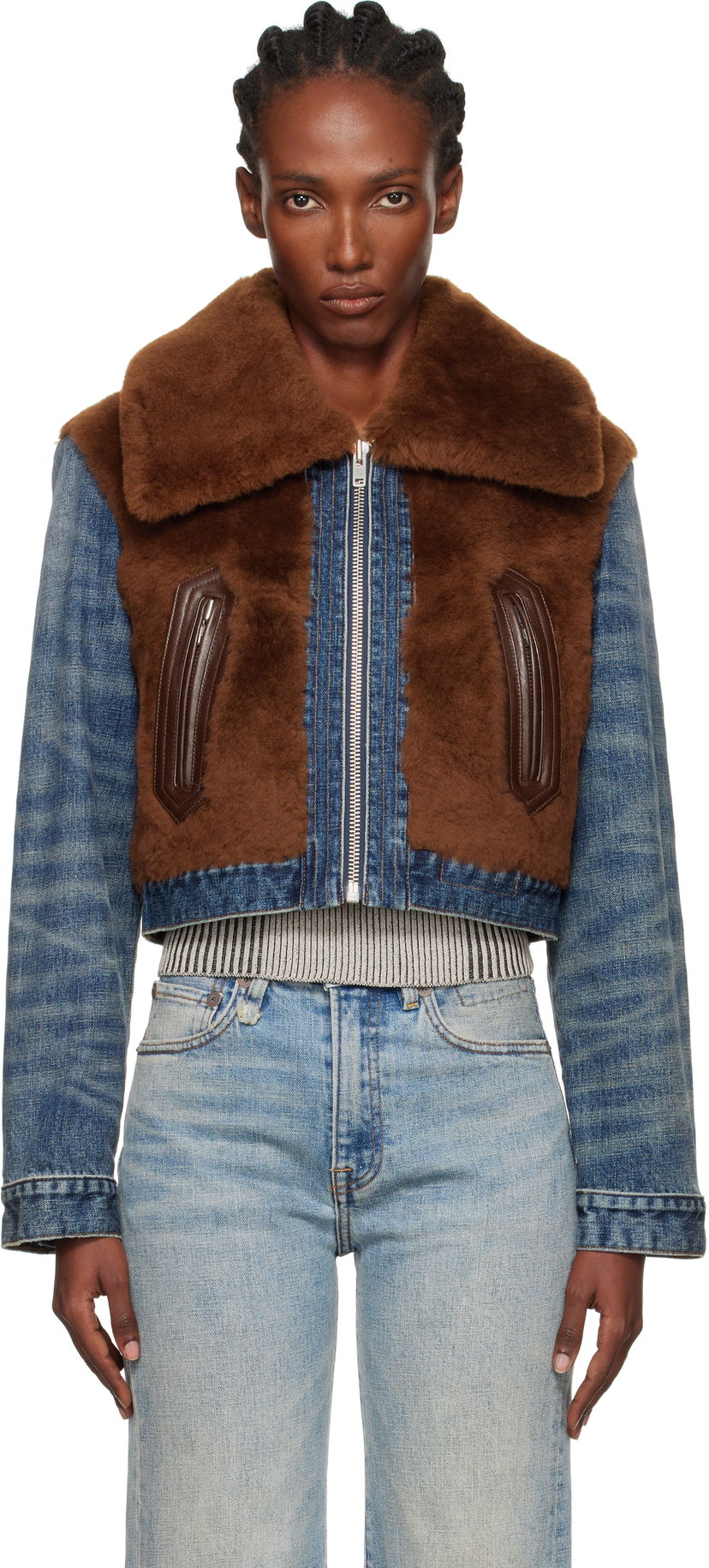 Takki R13 R13 Cropped Denim & Faux Fur Jacket Sininen | R13WD178-D246A