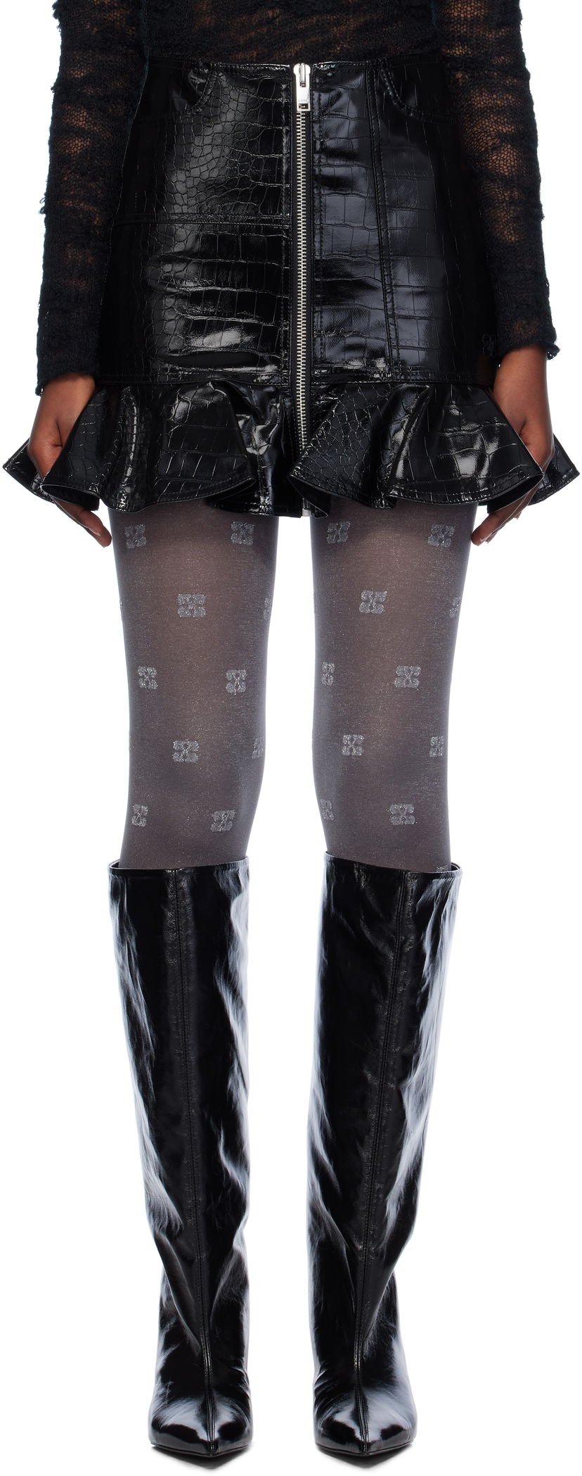 Hame GANNI Coated Faux-Leather Miniskirt Musta | F9466