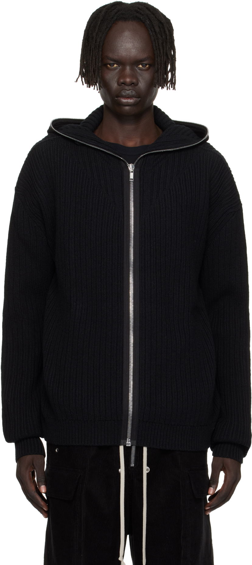 Huppari Rick Owens Rick Owens Concordians Zipped Knit Hoodie Musta | RU02E1647 KWV