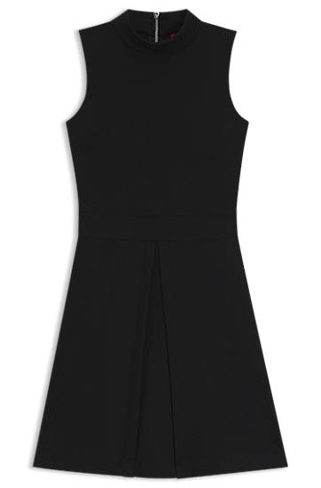 Mekko BOSS Sleeveless Jersey Dress with Pleated Skirt Musta | 50542729