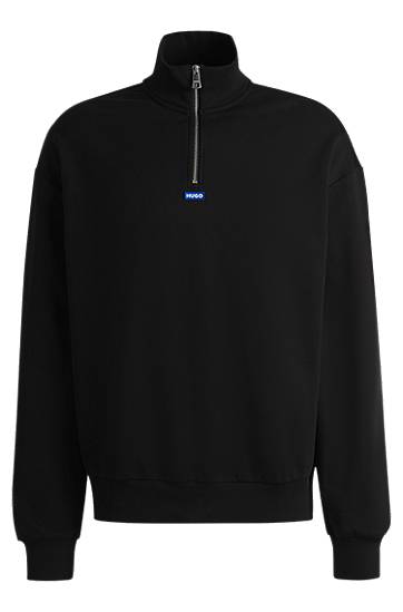 Huppari BOSS HUGO Cotton-Terry Sweatshirt with Zip Closure and Logo Musta | 50522367