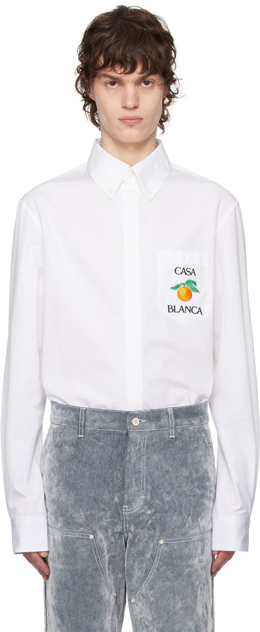 Paita Casablanca Casablanca Embroidered Orange Oxford Shirt Valkoinen | MPS25-SH-150-01